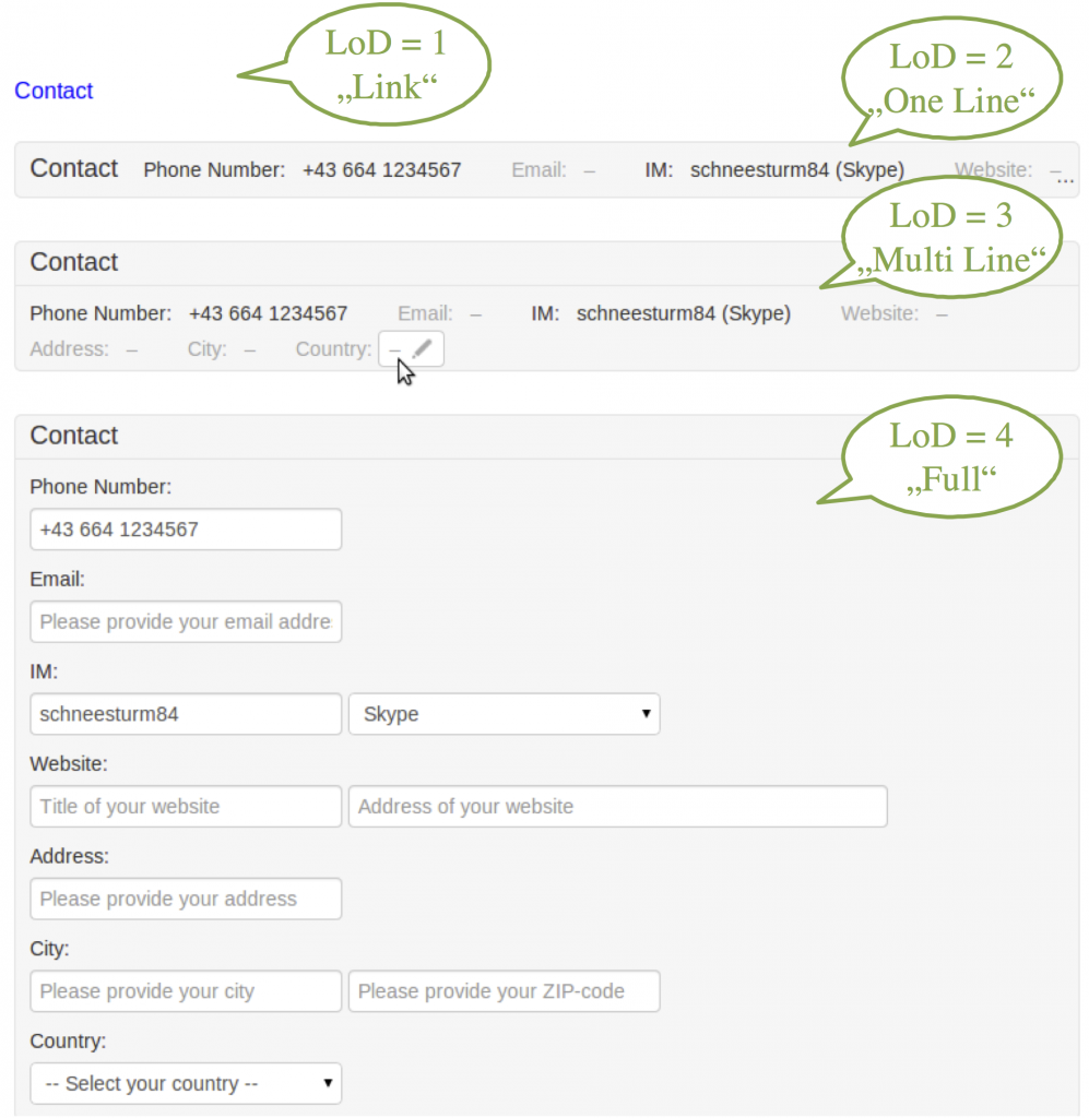 Focus + Context Form Design: The same fieldset shown in different levels of detail The same fieldset shown in different levels of detail